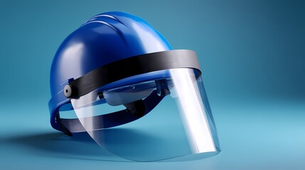Blue Safety Helmet with Face Shield on a Blue Background