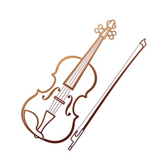 Obraz premium Illustration of a violin isolated on white background with a bow for music