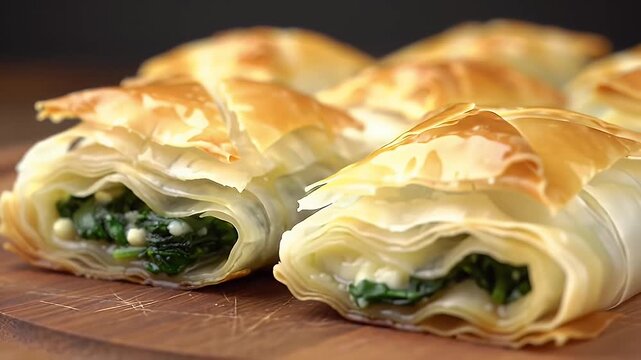 Golden Brown Phyllo Pastry with Spinach Filling