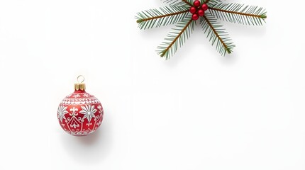 Stylish Christmas ornament in bright minimalist setting, panoramic 16:9 layout for versatile design applications