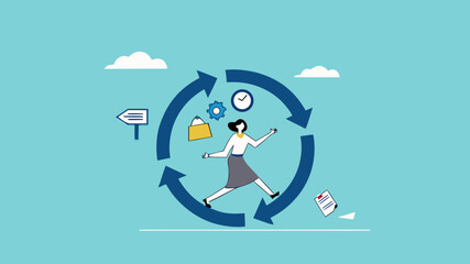 habitual procedures leading to business or career success, discipline or working efficiency, businesswoman carry out work with a circle of good work habit