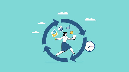 habitual procedures leading to business or career success, discipline or working efficiency, businesswoman carry out work with a circle of good work habit