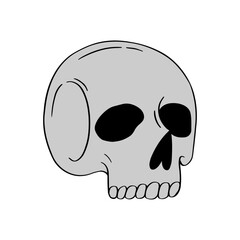 Human skull. Hand drawn Halloween grey skull isolated on white background. Doodle vector illustration