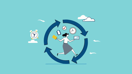 habitual procedures leading to business or career success, discipline or working efficiency, businesswoman carry out work with a circle of good work habit