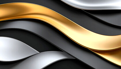 Fototapeta premium Abstract Metallic Waves on Dark Background.