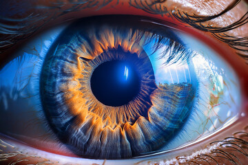 Close-up of human eye showing iris structure and color promoting youth interest in biology and vision
