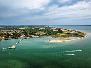 Hamble Point Marina over River Hamble from drone, Hamble-le-Rice, Warsash, Southampton Water, Hampshire, England