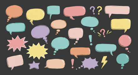Vibrant speech bubbles and icons spark creative communication and idea generation for design projects
