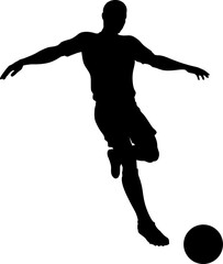 A football soccer player sports man in silhouette kicking the ball.