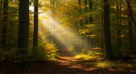 Obraz premium Sunlight path in forest