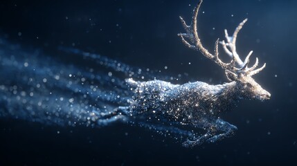 Magical reindeer flying through night sky, festive wonder design