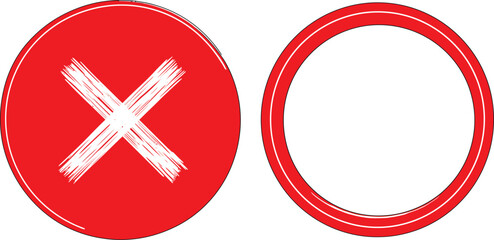 Obraz premium Two red circular symbols one with a white cross on transparent background