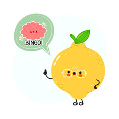 Cute cartoon lemon with glasses and a thought bubble saying Bingo