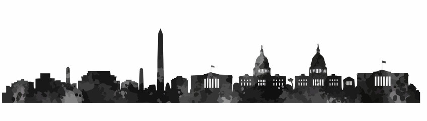 Washington DC skyline silhouette in black and white.