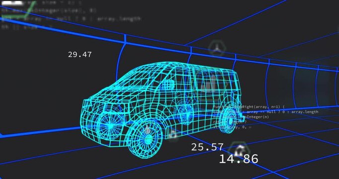 Van model initiating telemetry in data tunnel, showing icons and summarizing emission fluid status