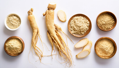 “Fresh Ginseng Roots and Textures – Hyper-Realistic Ingredient Photography”