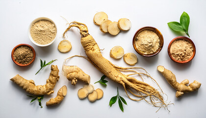 “Fresh Ginseng Roots and Textures – Hyper-Realistic Ingredient Photography”