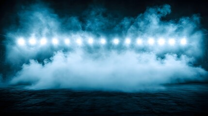 Fototapeta premium Stadium lights and smoke against dark sky.
