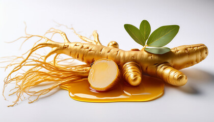 “Fresh Ginseng Roots and Textures – Hyper-Realistic Ingredient Photography”