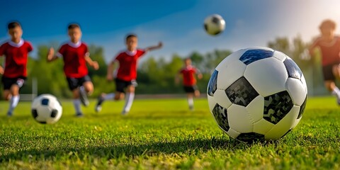Summer soccer training camp for school children.