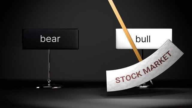 Stock market cycles between bear and bull. Visualizing a repeated pattern of stock market that swings between extremities: bear and bull. Repeating transition from bear to bull.