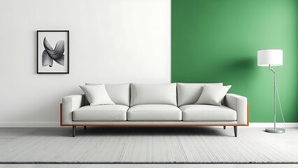 Contemporary living space with a green accent wall, modern furniture, and uncluttered aesthetic.