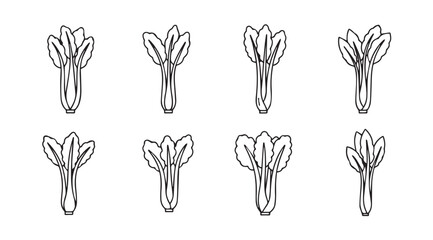 Eight detailed black and white asparagus stalks silhouette