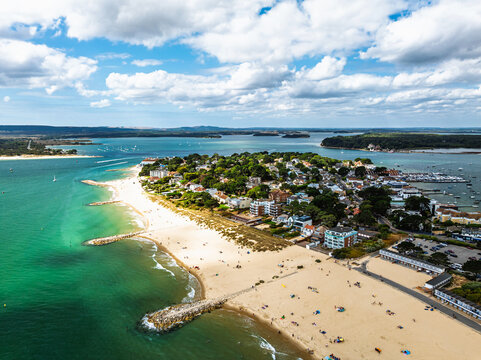 Sandbanks from drone, Poole, Dorset, England