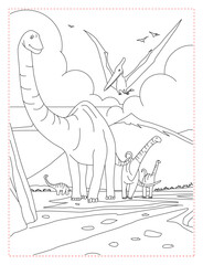 Brontosaurus and Triceratops Giant Creatures Coloring Page: Prehistoric Scene