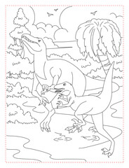 Velociraptor Early Hunting Coloring Page: Action-Packed Dinosaur Scene