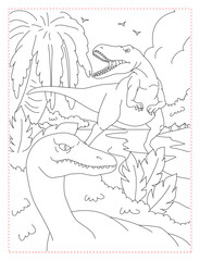  Velociraptors Hunting Together Coloring Page: Pack Predator Dinosaur Art