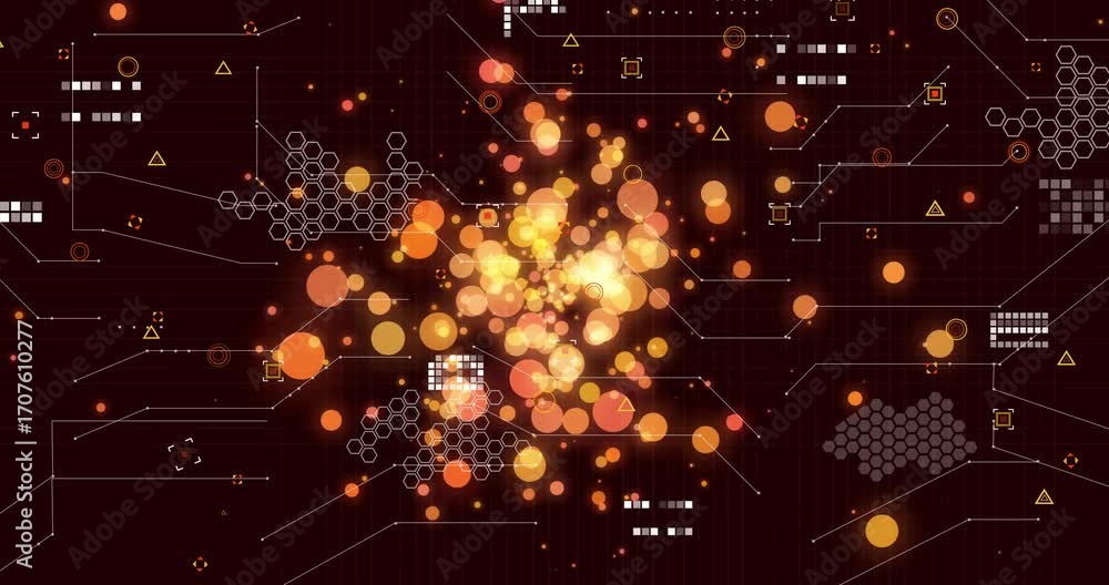 Fototapete glow cluster appearing at center expanding activating hex nodes and pulsing targets for data flow