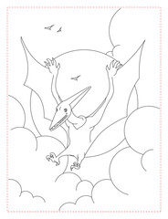 Black and White Dinosaur Flight Attack Cartoon Character Vector. Coloring Page of a Sharp Blades Dinosaur