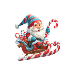 Christmas Elf Vector with Sleigh and Candy Cane Illustration