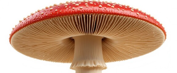 Highly detailed photograph of a bright red amanita mushroom, carefully isolated with a transparent background for easy use.