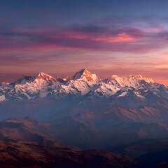 Aerial View of Mountain Tops with Sunrise Sky  