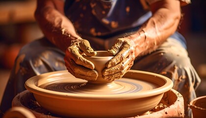 Crafting Clay A Close-Up View of a Potter's Hands Shaping a Beautiful Ceramic Pot