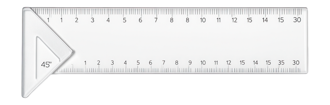 Ruler with transparent corner for angle measurement