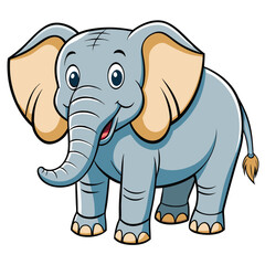 Adorable cartoon elephant with light blue skin and big ears stands happily