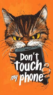Cat warning Don't touch my phone mobile wallpaper lockscreen 