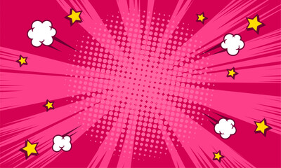 Obraz na płótnie Canvas Comic burst book cartoon in pink background. vector illustration pop art with cloud and stars element