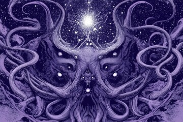 Cosmic Entity In Purple Nebula Abstract Digital Art