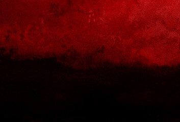 Textural background gradient. Top half vibrant deep red  grungy distressed texture and imperfections. Color then transitions sharply into solid dark black on the bottom