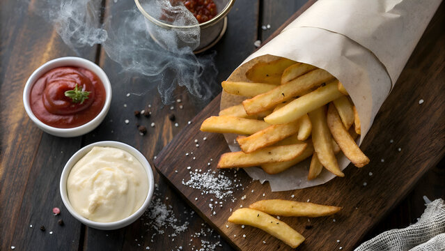 Crispy French Fries with Dipping Sauces