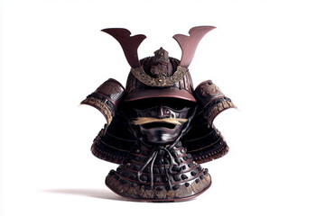 Detailed samurai armor helmet kabuto displayed in isolation on a plain background