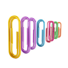 Colorful paperclips arranged in a stylized, abstract pattern