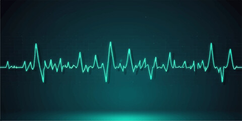 A medical EKG monitor charts a healthy green heartbeat pulse, illustrating a vibrant cardiogram life line