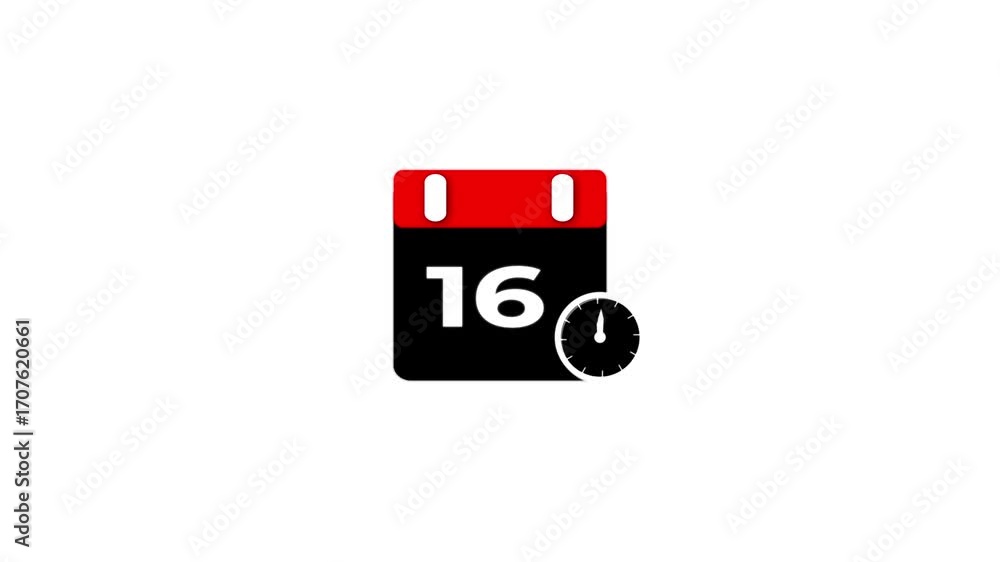 Poster date change on the calendar page animation with clock timer on white background. schedule, appointme