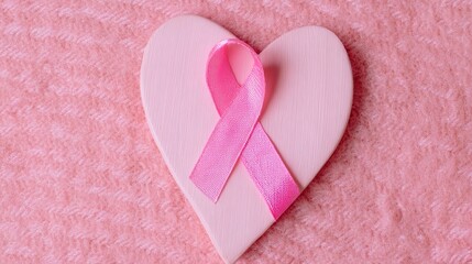 Fototapeta premium Pink Ribbon Placed in a Heart-Shaped Design: Symbolic Pink Ribbon in Heart Shape, Soft Pink Ribbon Arranged in Heart-Shaped Form—Meaningful Decoration for Breast Cancer Awareness & Loving Occasions