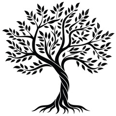 Obraz premium Black detailed tree with twisted trunk and leaves provides classic nature visuals